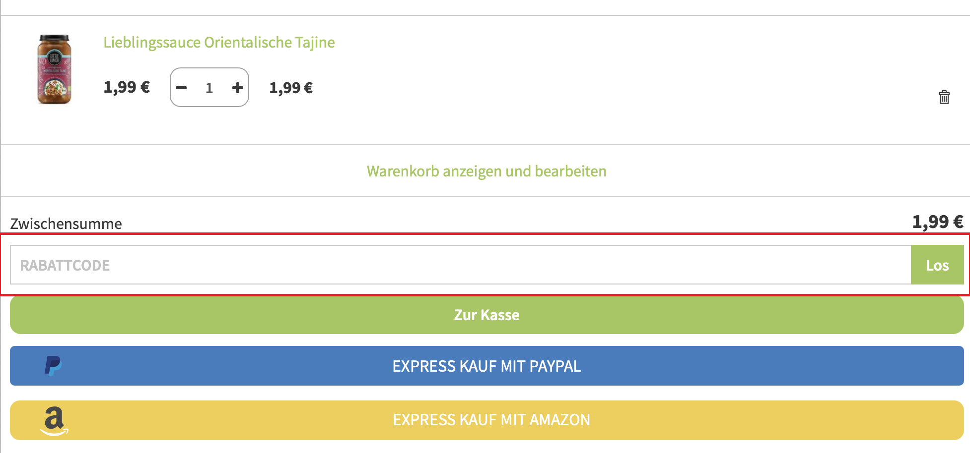 Eingabefeld des littlelunch Gutscheins im Warenkorb